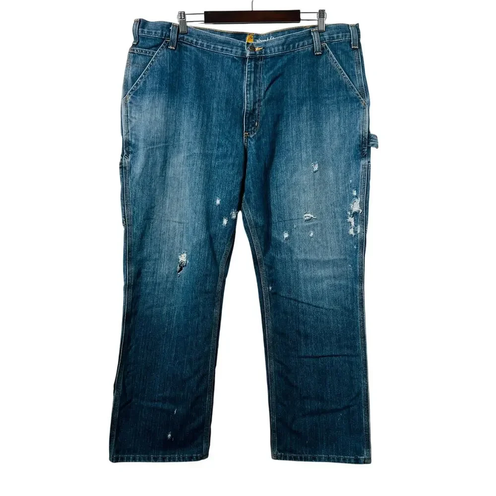 Carhartt Jeans Mens 42X30 Blue Relaxed Fit Straight Leg Carpenter Work Denim